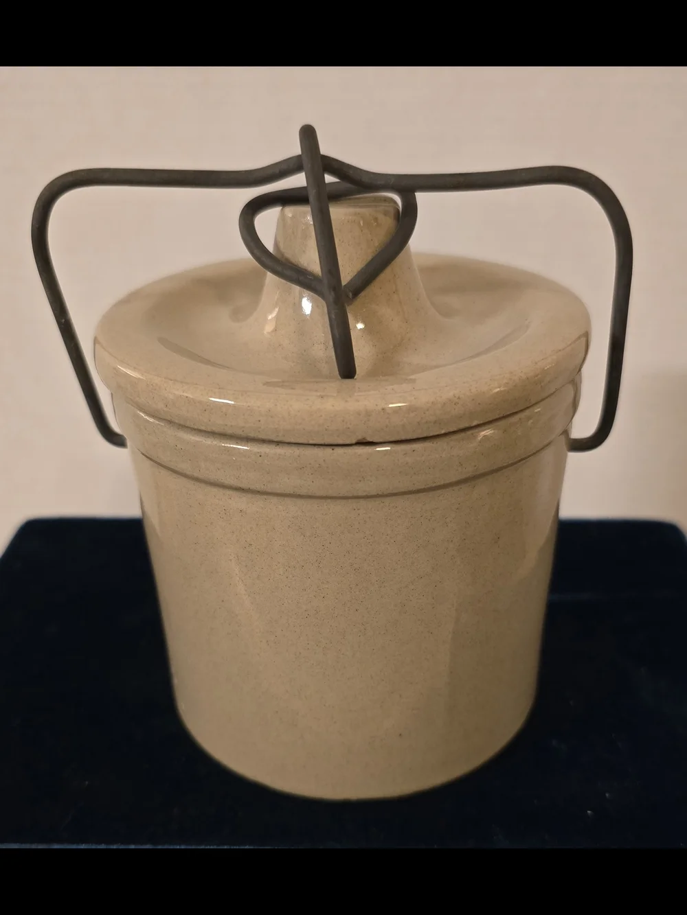 Vintage Wisconsin Pioneer Stoneware Cheese Crock with Lid & Wire Bail
